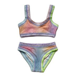 PQ Platinum Swimwear Sporty Rainbow Tie Die Embroidered 2 Piece Size 6